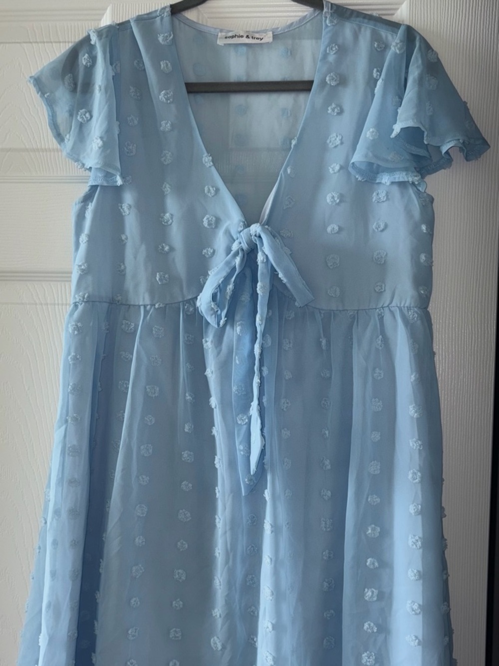 Light Blue Tie-Front Swiss Dot Baby Doll Dress